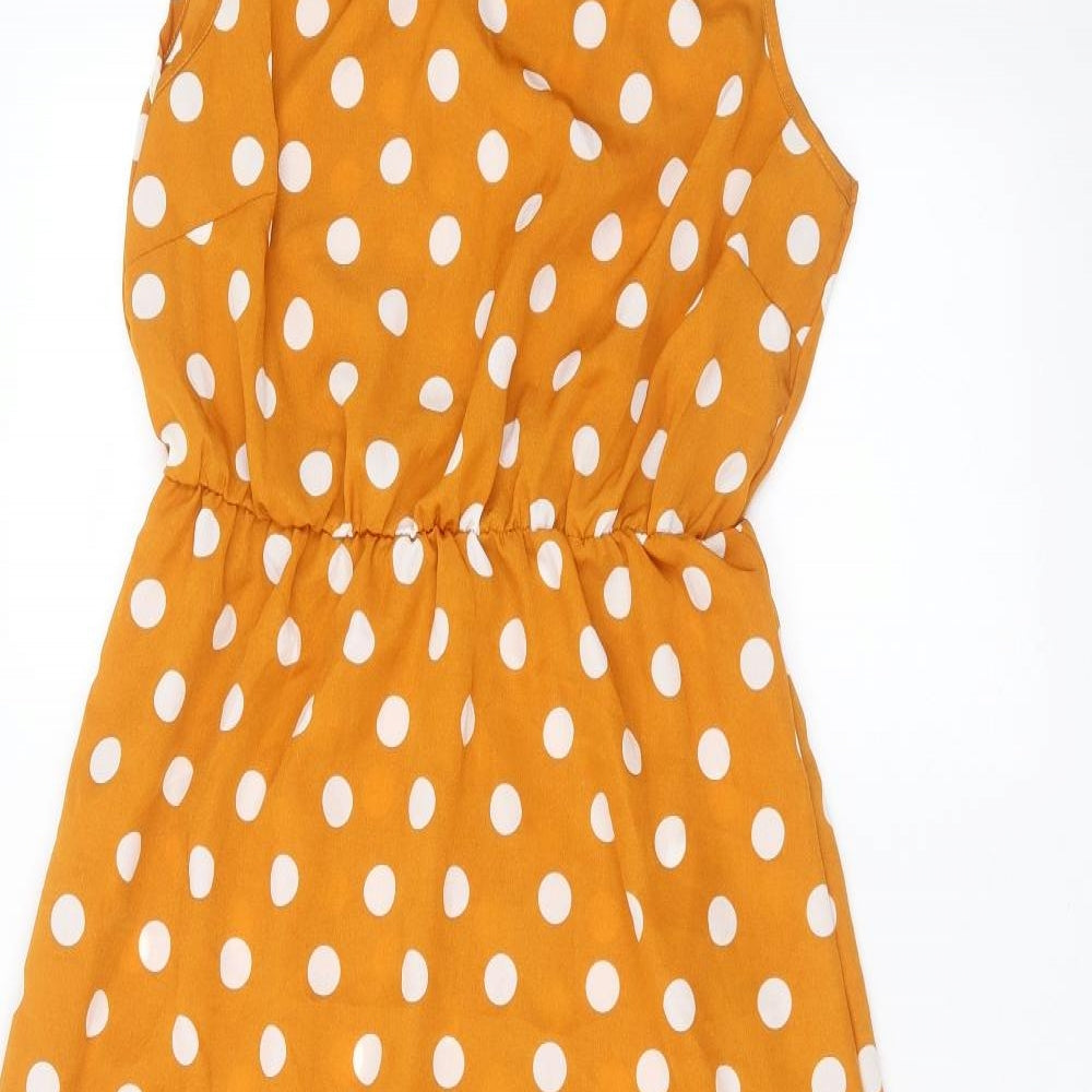 Preworn Womens Yellow Polka Dot  A-Line  Size L