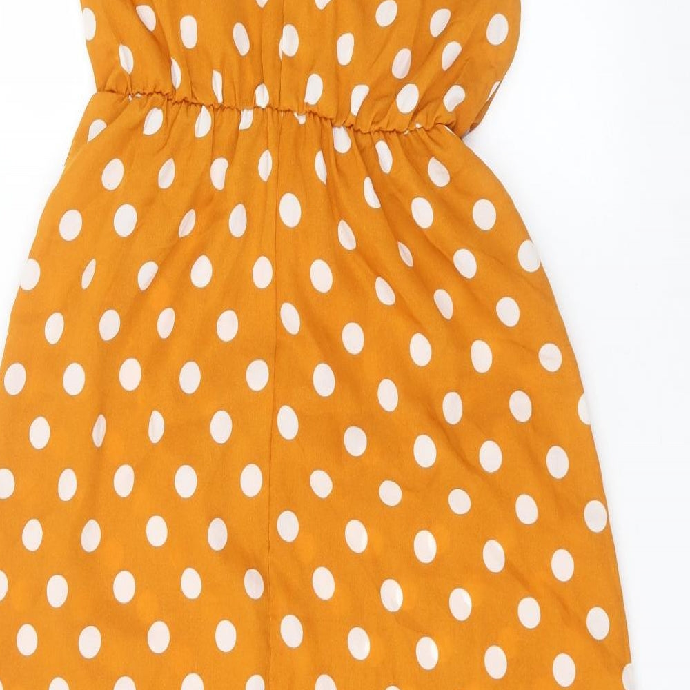 Preworn Womens Yellow Polka Dot  A-Line  Size L