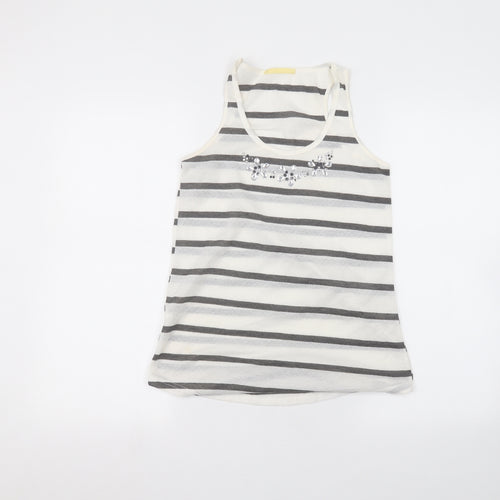 Preworn Womens White Striped  Basic T-Shirt Size S