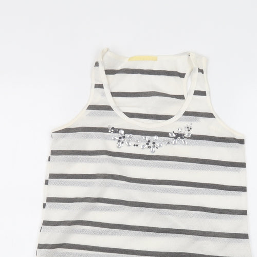 Preworn Womens White Striped  Basic T-Shirt Size S