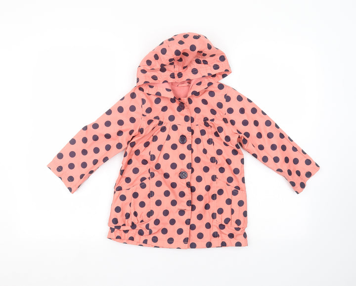 Mothercare Girls Pink Polka Dot Parka Coat Size 2-3 Years