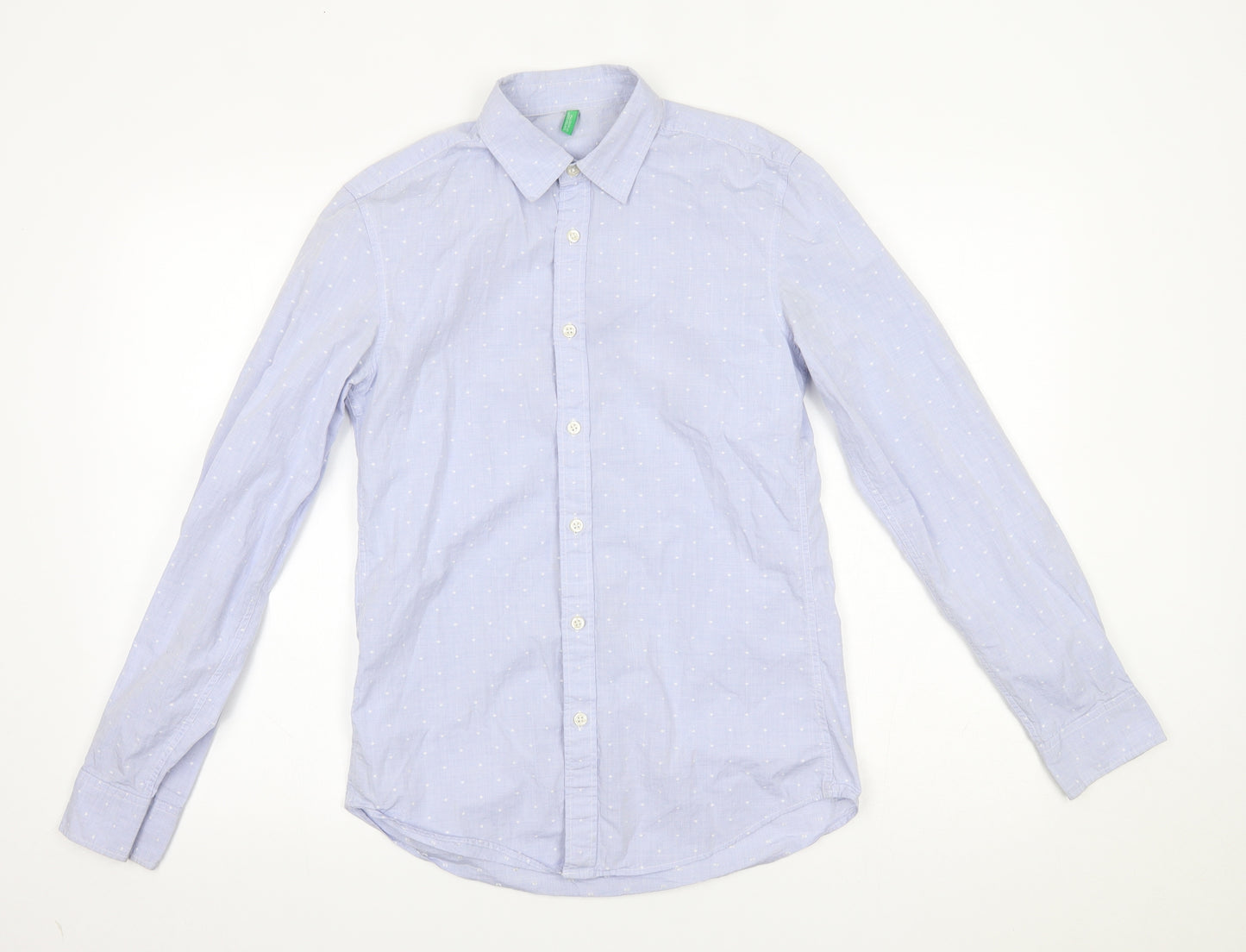 benetton Mens Blue Polka Dot   Button-Up One Size