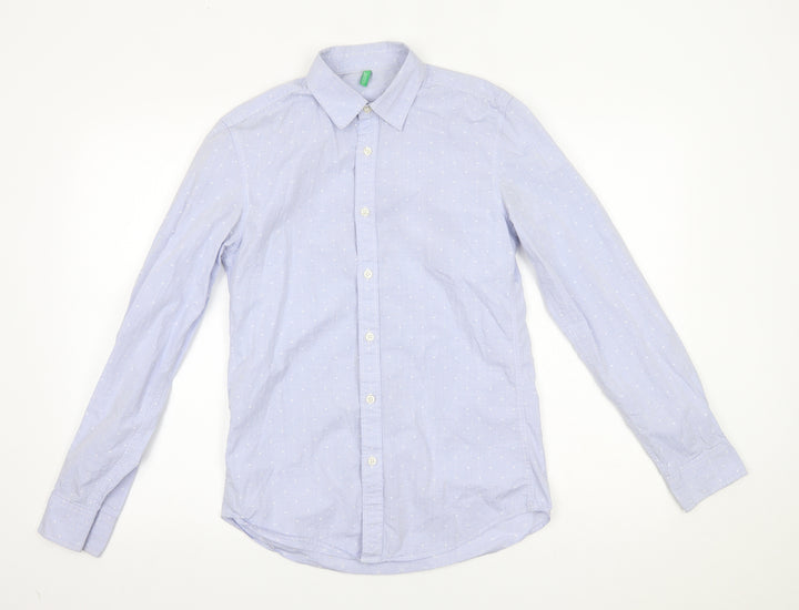 benetton Mens Blue Polka Dot   Button-Up One Size