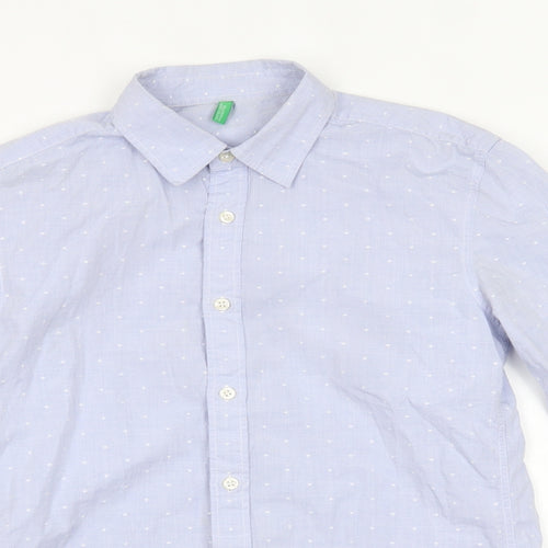 benetton Mens Blue Polka Dot   Button-Up One Size