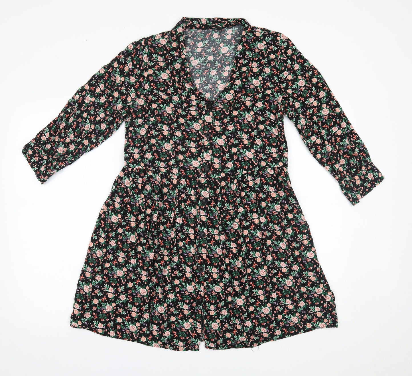 George Womens Black Floral  A-Line  Size 12