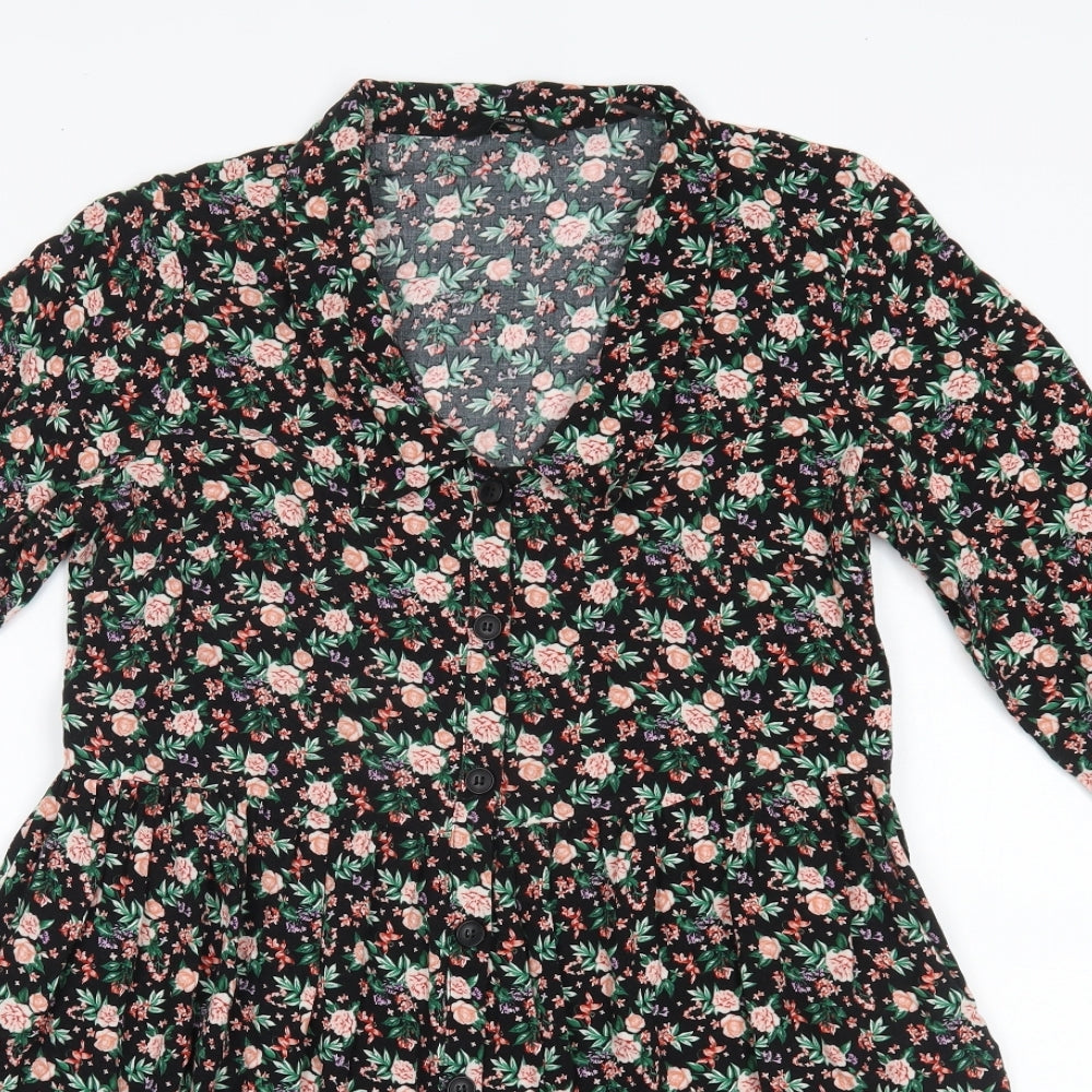 George Womens Black Floral  A-Line  Size 12