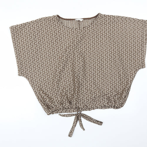 TU Womens Brown Geometric  Basic T-Shirt Size 12