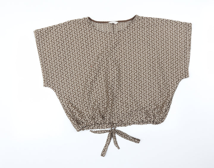 TU Womens Brown Geometric  Basic T-Shirt Size 12