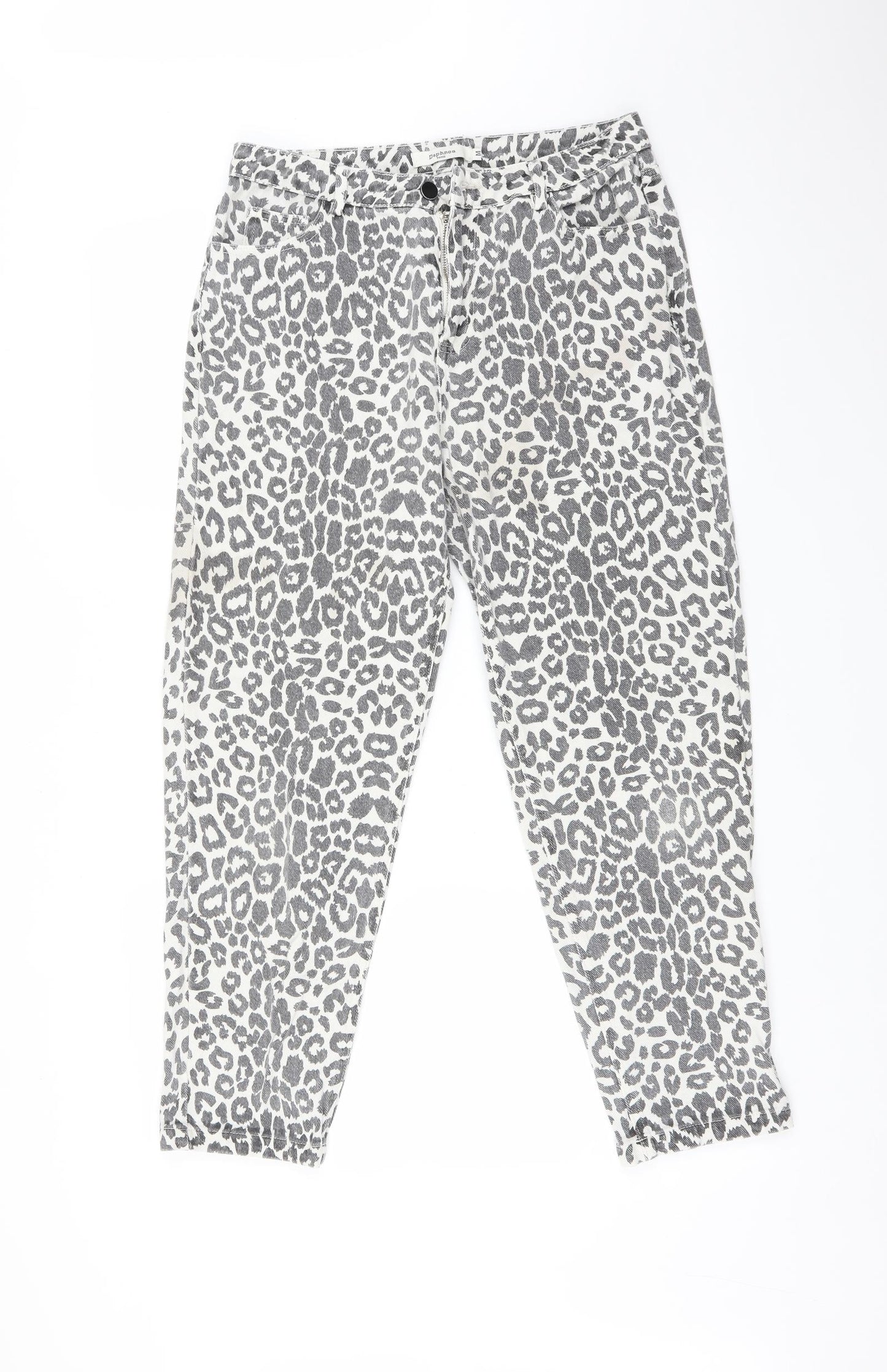DAPHNEA Womens Multicoloured Animal Print  Straight Jeans Size M L26 in