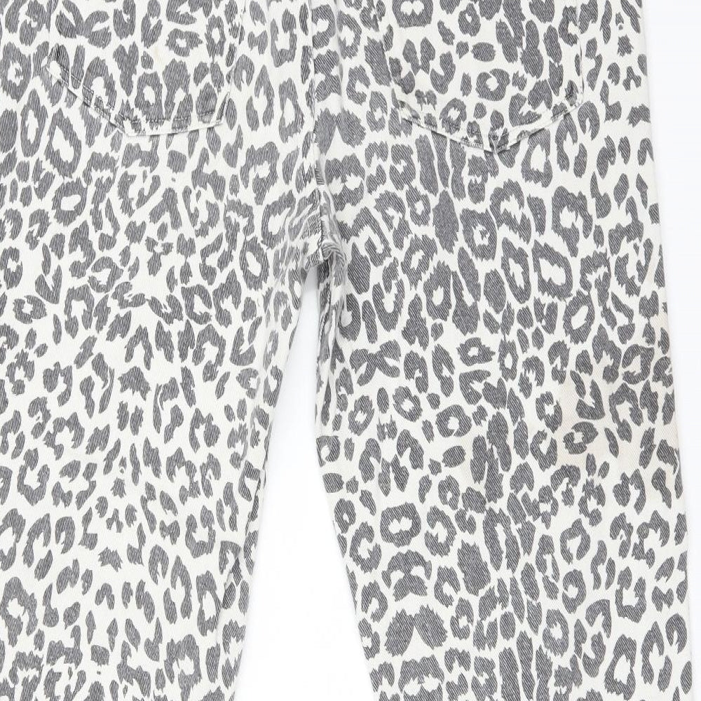 DAPHNEA Womens Multicoloured Animal Print  Straight Jeans Size M L26 in
