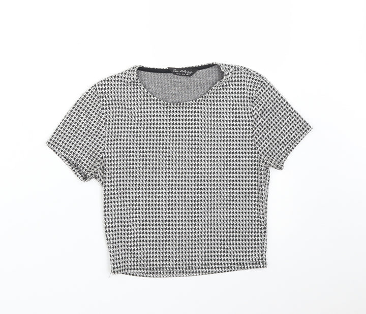 Miss Selfridge Womens Multicoloured Houndstooth Cropped T-Shirt Size 8
