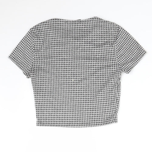 Miss Selfridge Womens Multicoloured Houndstooth  Cropped T-Shirt Size 8
