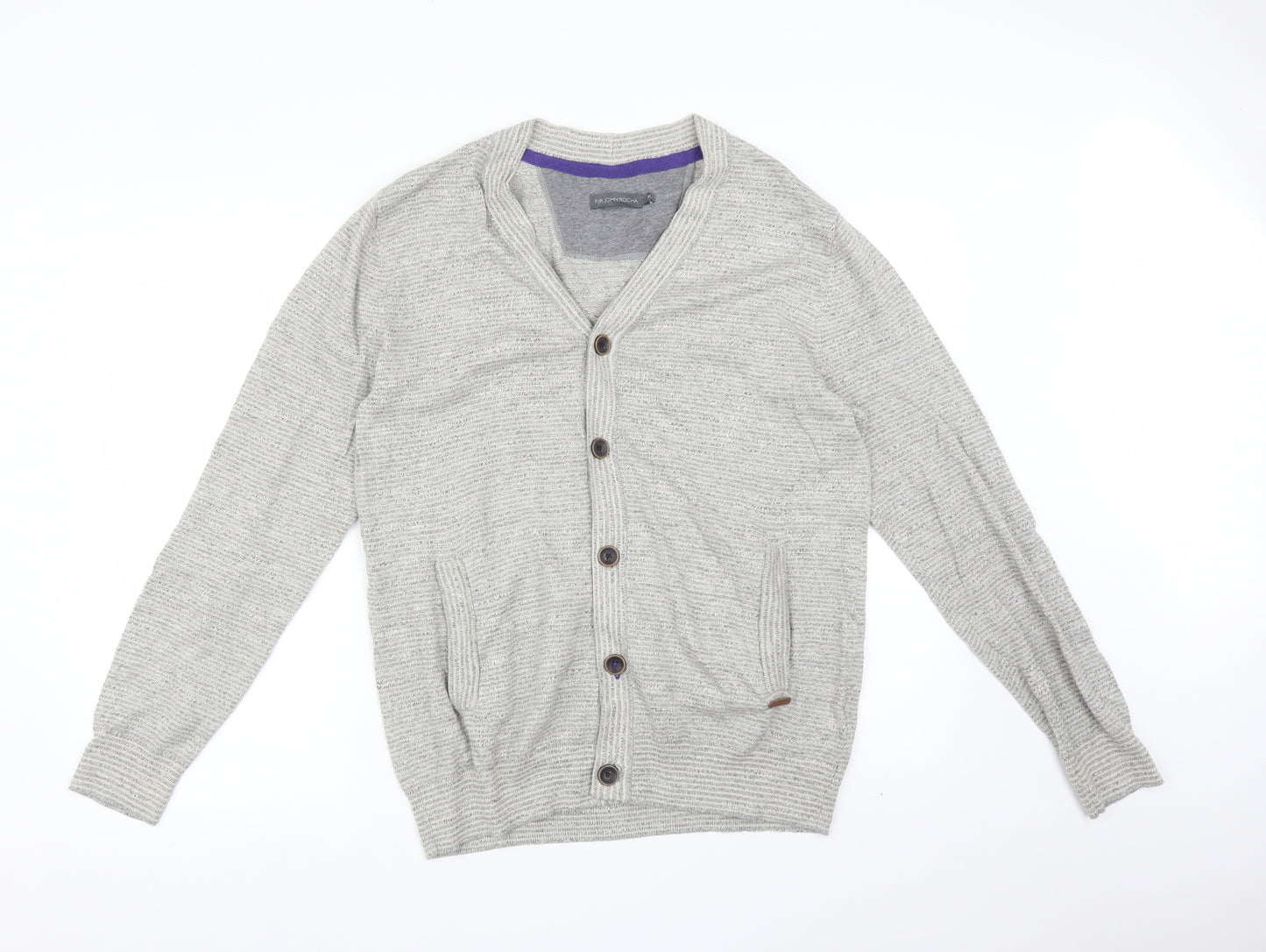 RJR.John Rocha Mens Grey Striped  Cardigan Jumper Size M