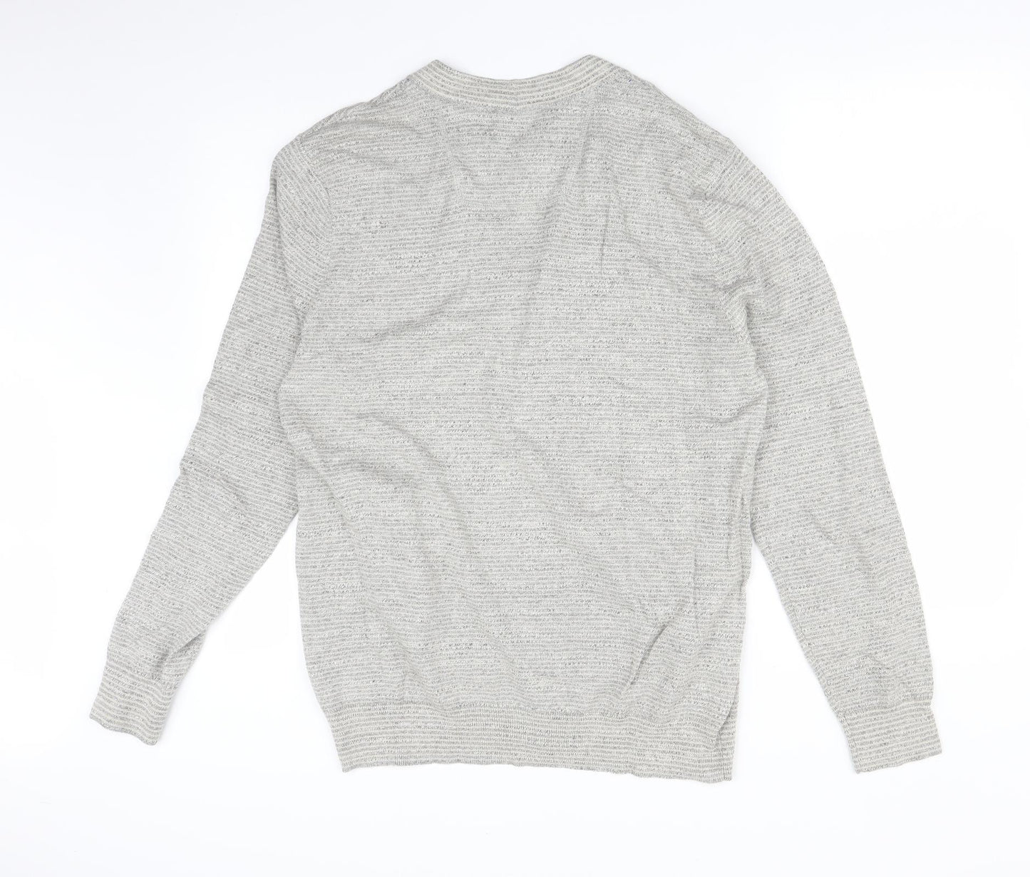 RJR.John Rocha Mens Grey Striped  Cardigan Jumper Size M