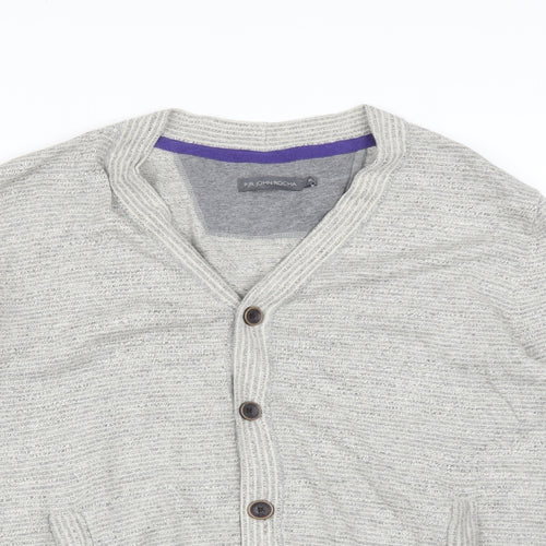 RJR.John Rocha Mens Grey Striped  Cardigan Jumper Size M