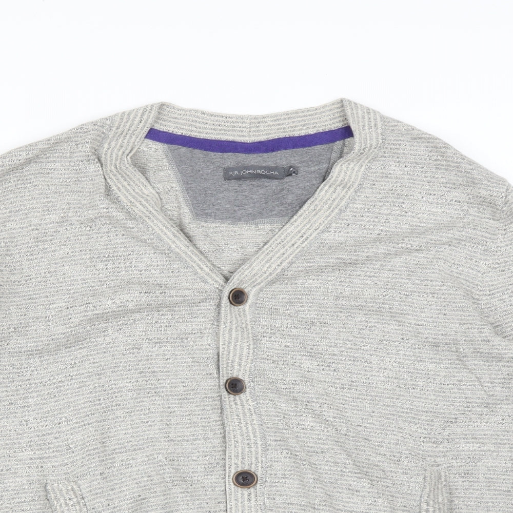 RJR.John Rocha Mens Grey Striped  Cardigan Jumper Size M