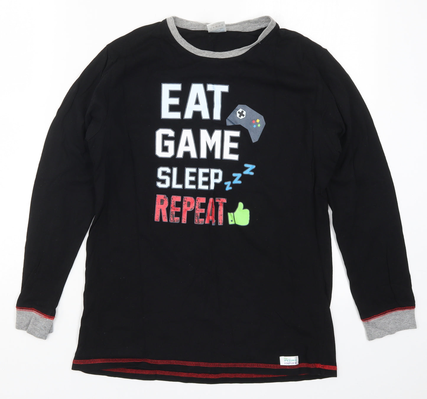 The Pyjama Factory Boys Black Solid   Pyjama Top Size 15-16 Years  - Eat Game Sleep  Repeat