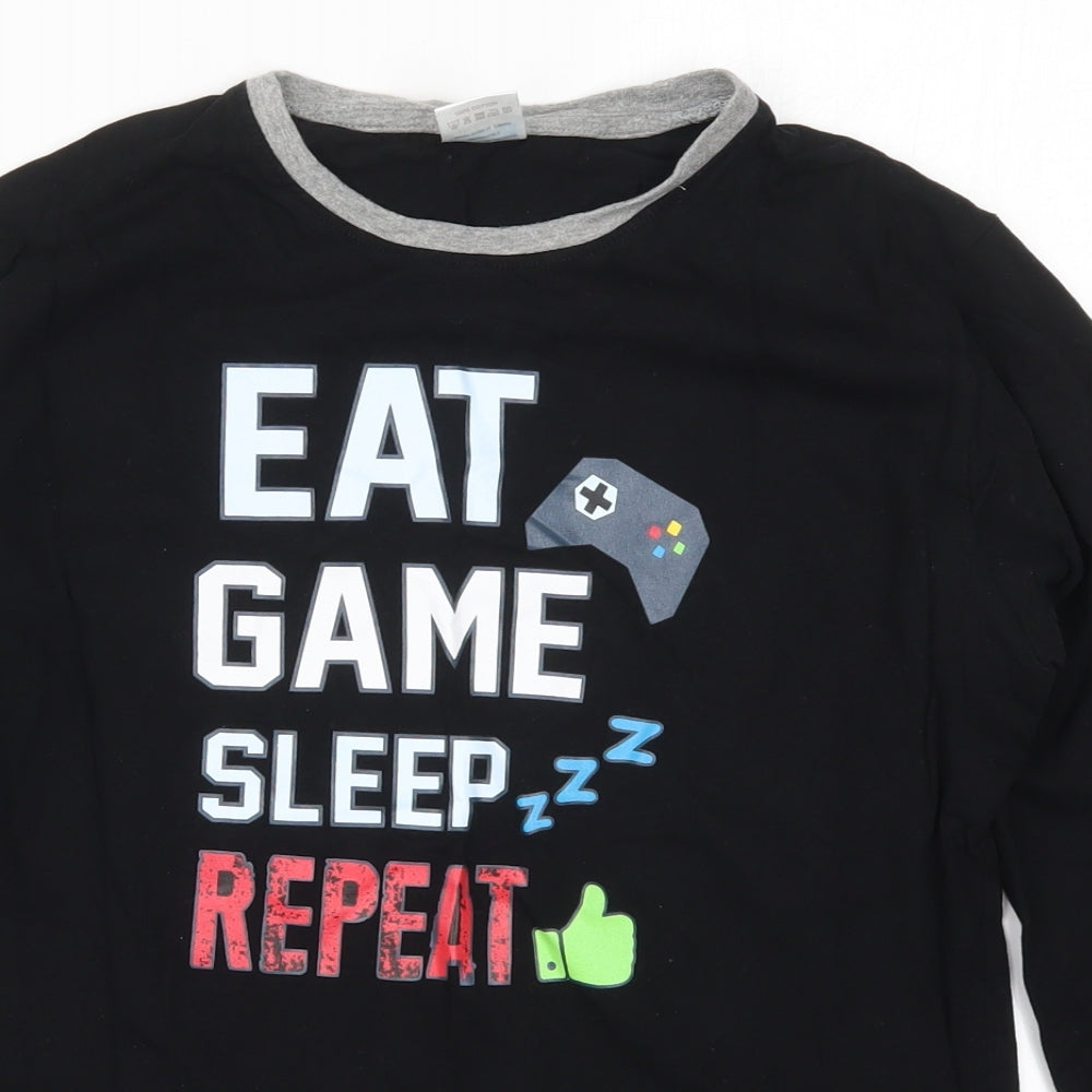 The Pyjama Factory Boys Black Solid   Pyjama Top Size 15-16 Years  - Eat Game Sleep  Repeat