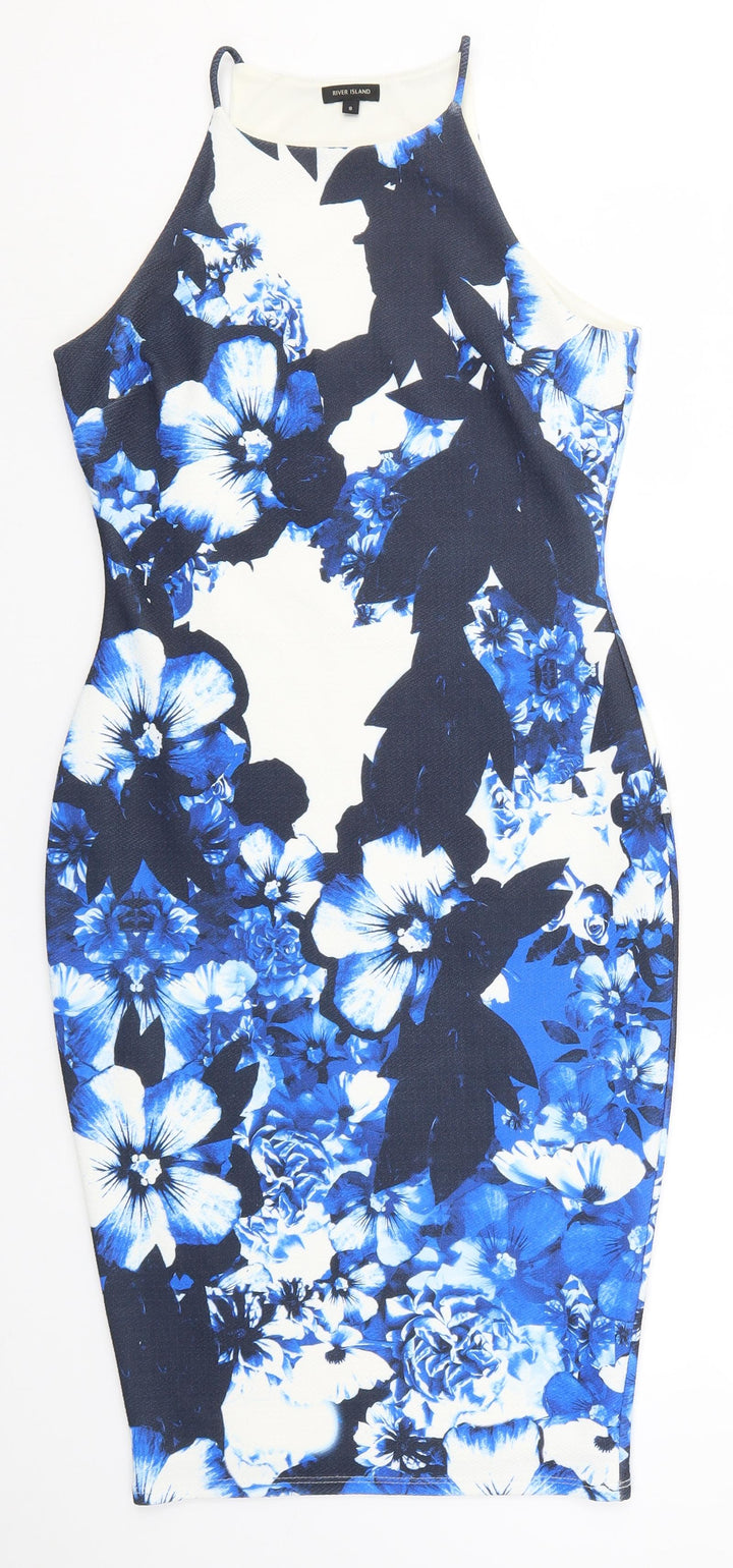 River Island Womens Blue Floral Bodycon Size 8