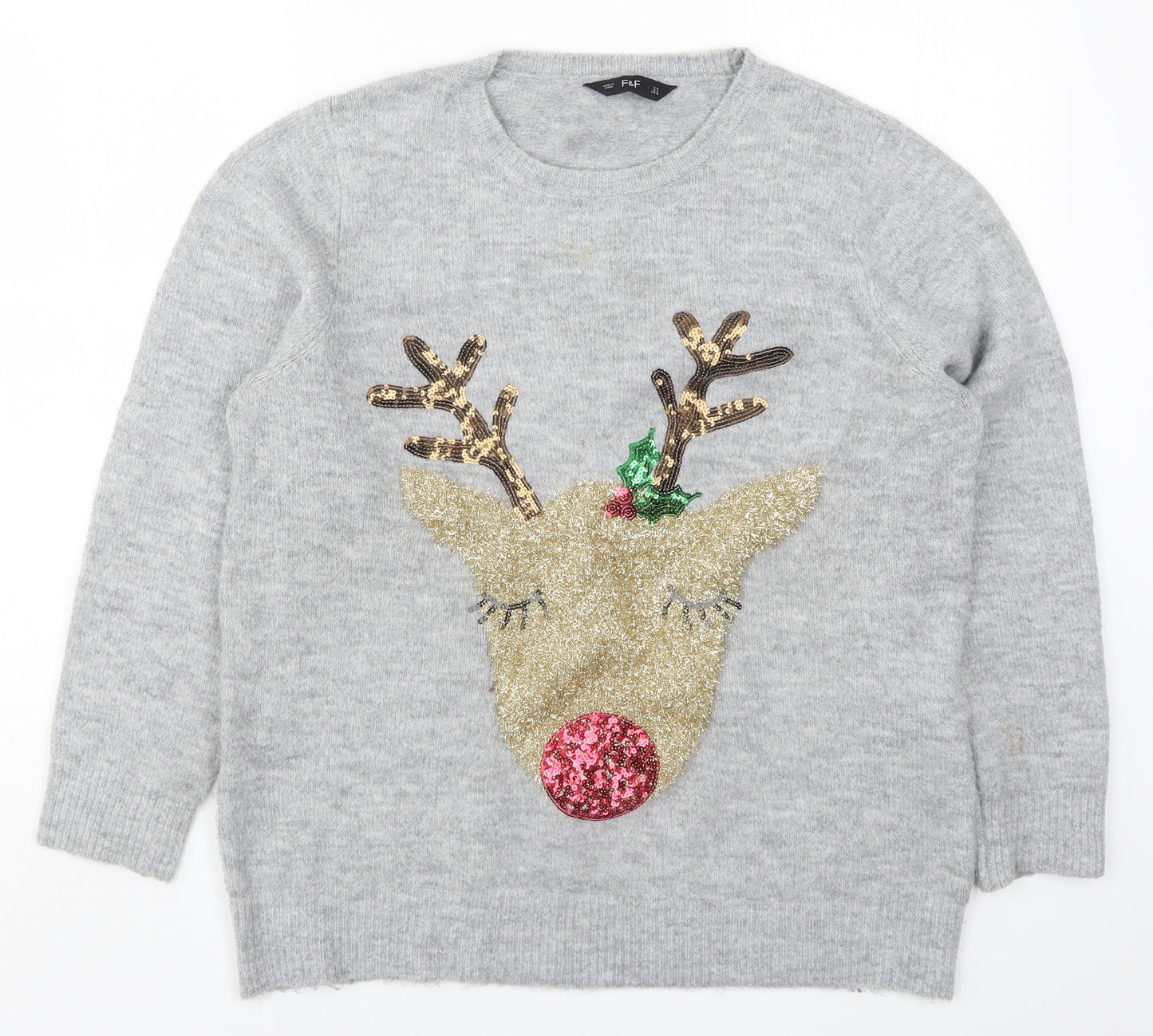 F&F Womens Grey  Knit Pullover Jumper Size 18  - Rudolph Christmas