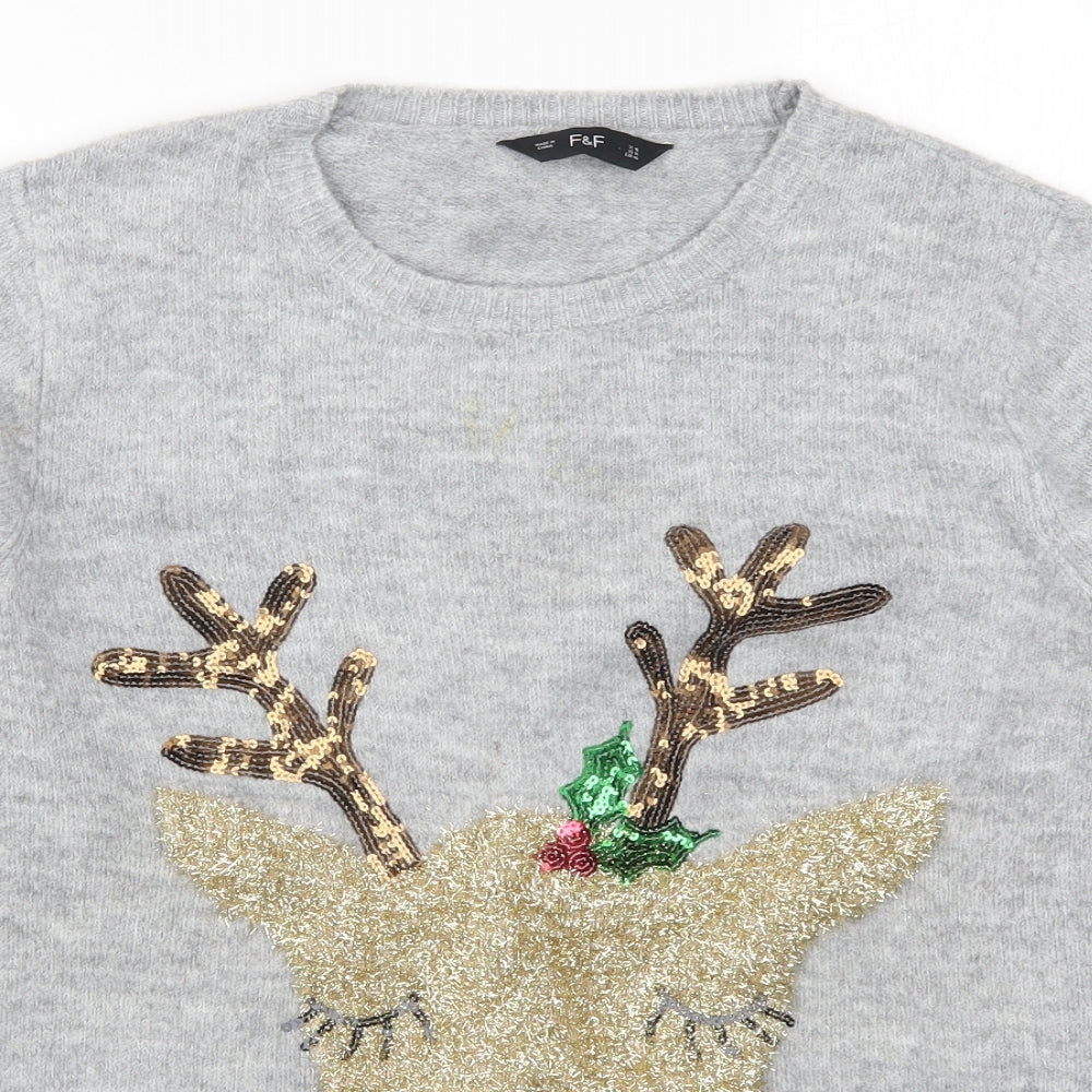F&F Womens Grey  Knit Pullover Jumper Size 18  - Rudolph Christmas