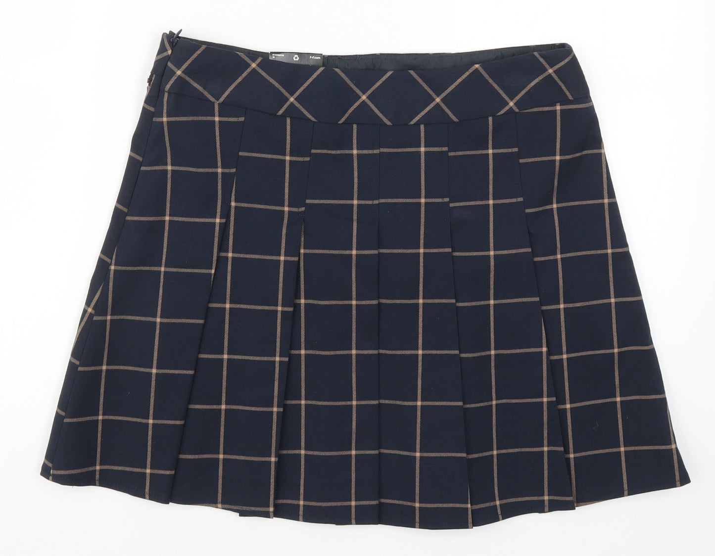 F&F Womens Blue Check  Pleated Skirt Size 10