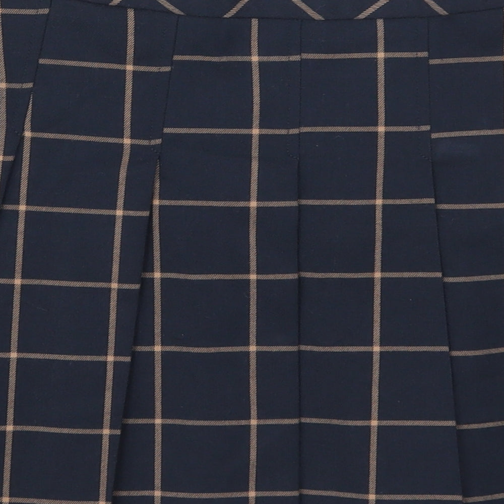 F&F Womens Blue Check  Pleated Skirt Size 10