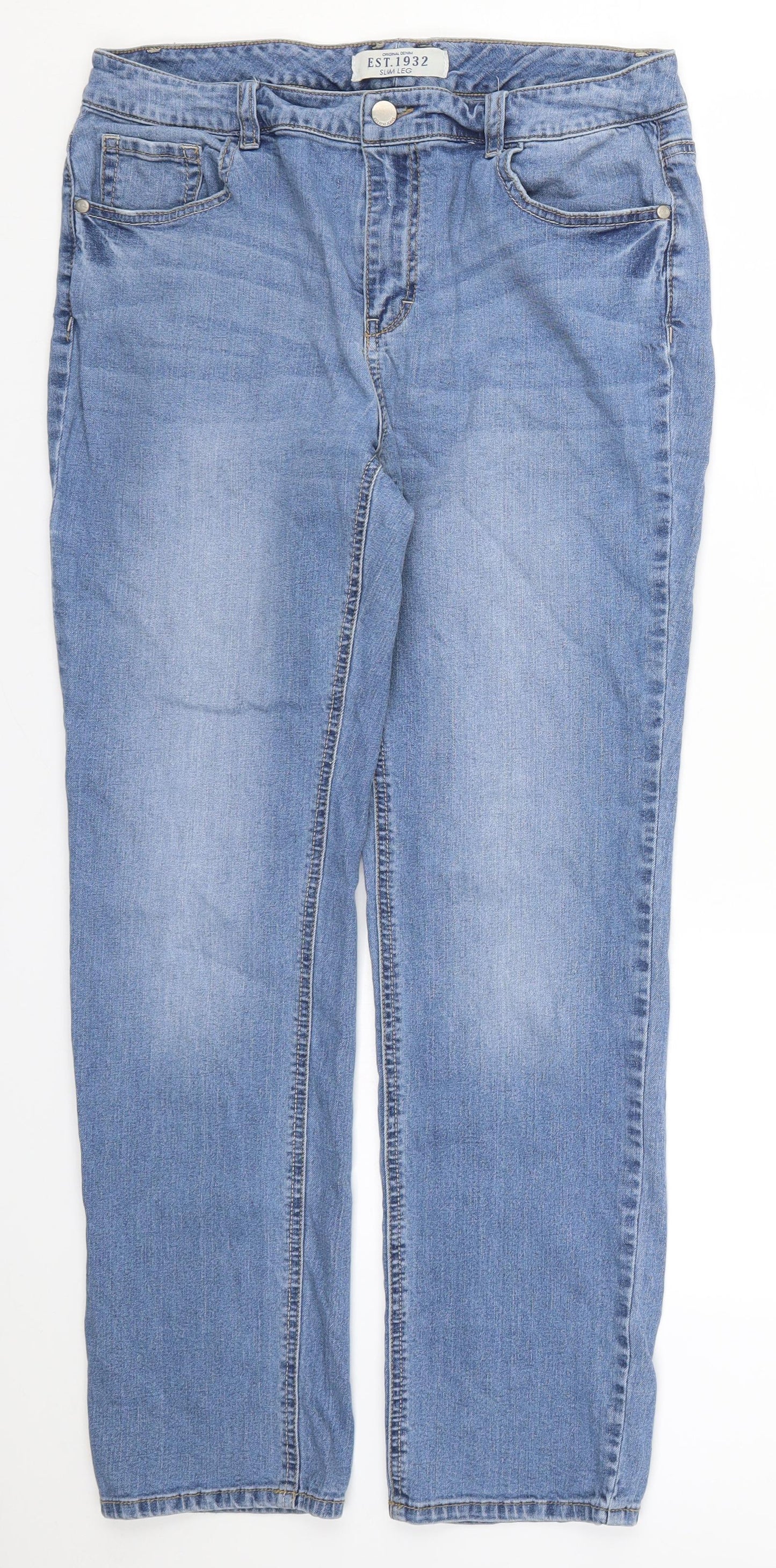 Preworn Womens Blue  Denim Straight Jeans Size 14 L28.5 in