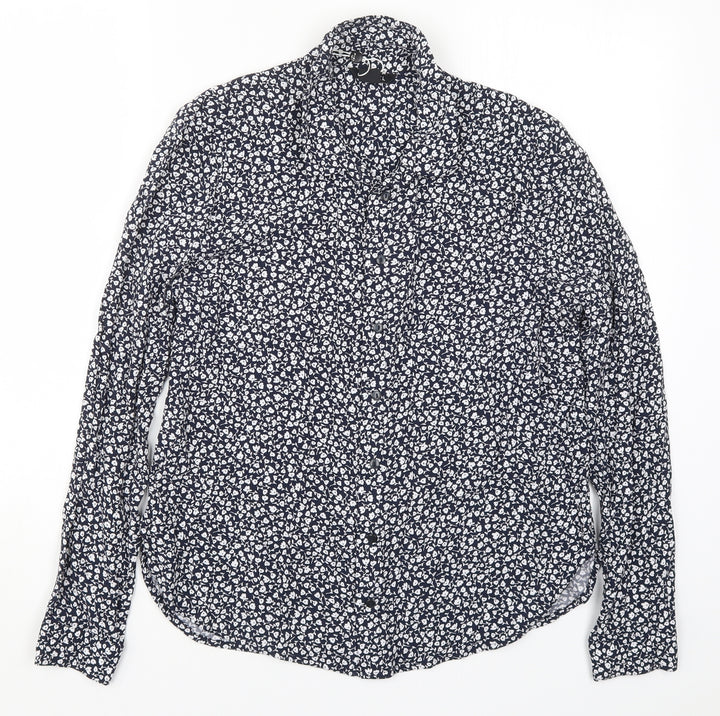 Monki Womens Blue Floral  Basic Button-Up Size S