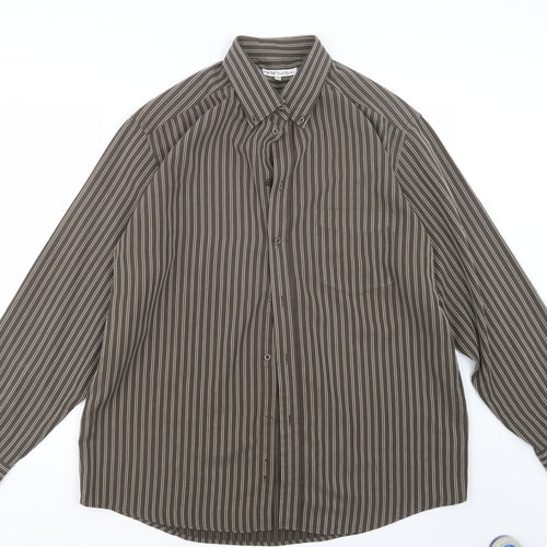 EWM Mens Brown Striped   Button-Up Size L