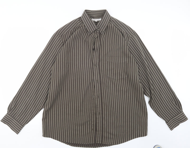 EWM Mens Brown Striped Button-Up Size L