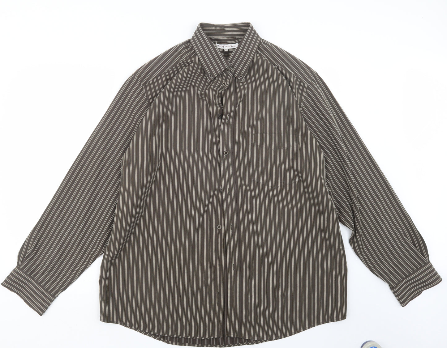 EWM Mens Brown Striped   Button-Up Size L