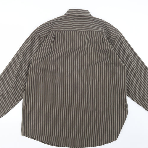 EWM Mens Brown Striped   Button-Up Size L