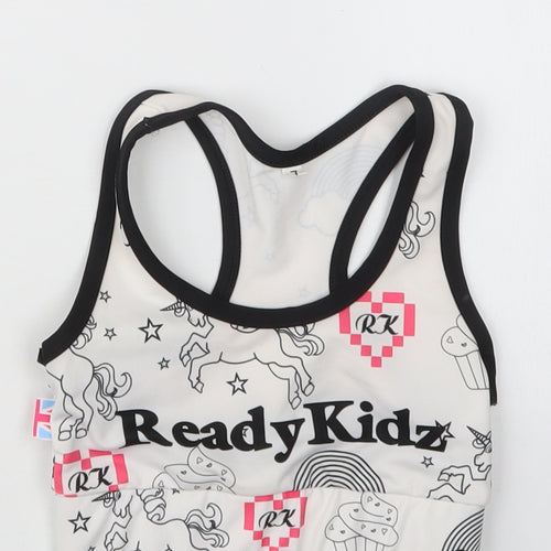 Preworn Girls White Geometric  Cropped T-Shirt Size 7 Years