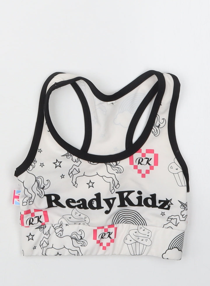 Preworn Girls White Geometric  Cropped T-Shirt Size 7 Years