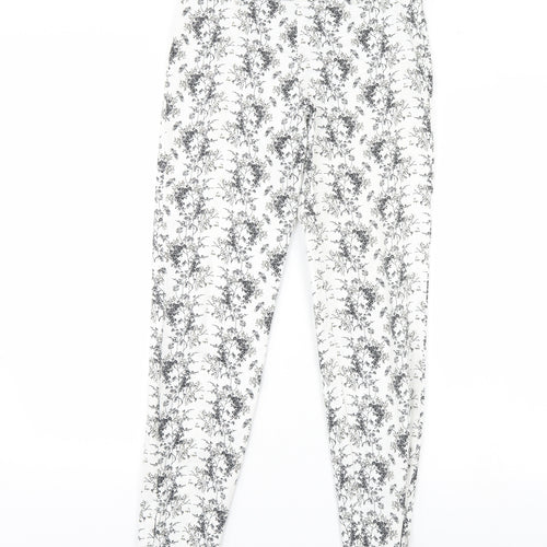 H&M Womens White Floral  Trousers  Size 8 L28 in