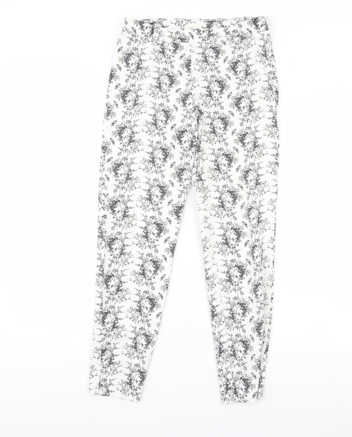 H&M Womens White Floral  Trousers  Size 8 L28 in