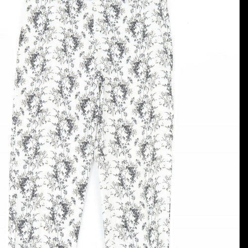 H&M Womens White Floral  Trousers  Size 8 L28 in