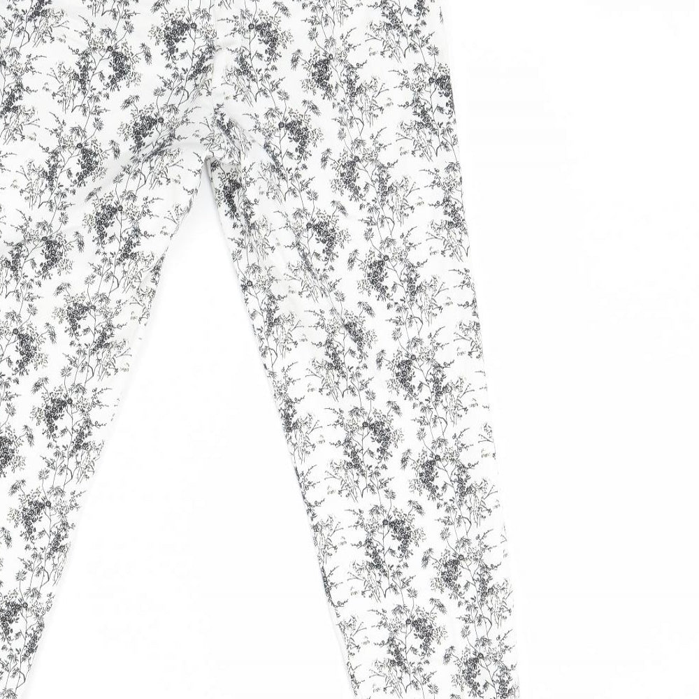 H&M Womens White Floral  Trousers  Size 8 L28 in