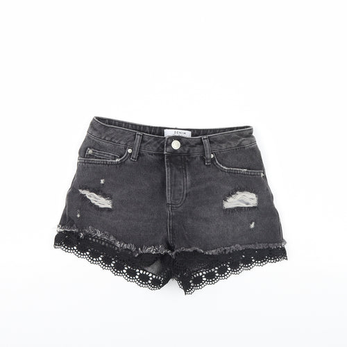 Miss Selfridge Womens Black  Denim Cut-Off Shorts Size 8