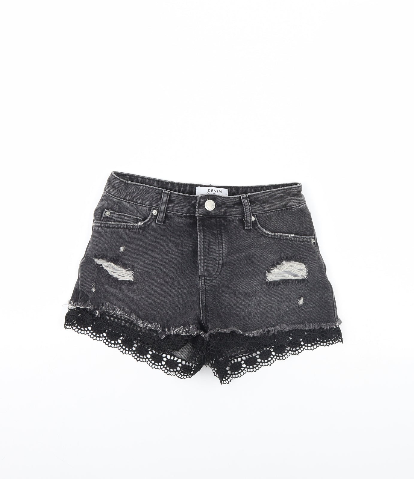 Miss Selfridge Womens Black  Denim Cut-Off Shorts Size 8