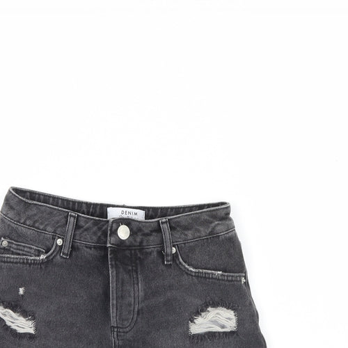 Miss Selfridge Womens Black  Denim Cut-Off Shorts Size 8