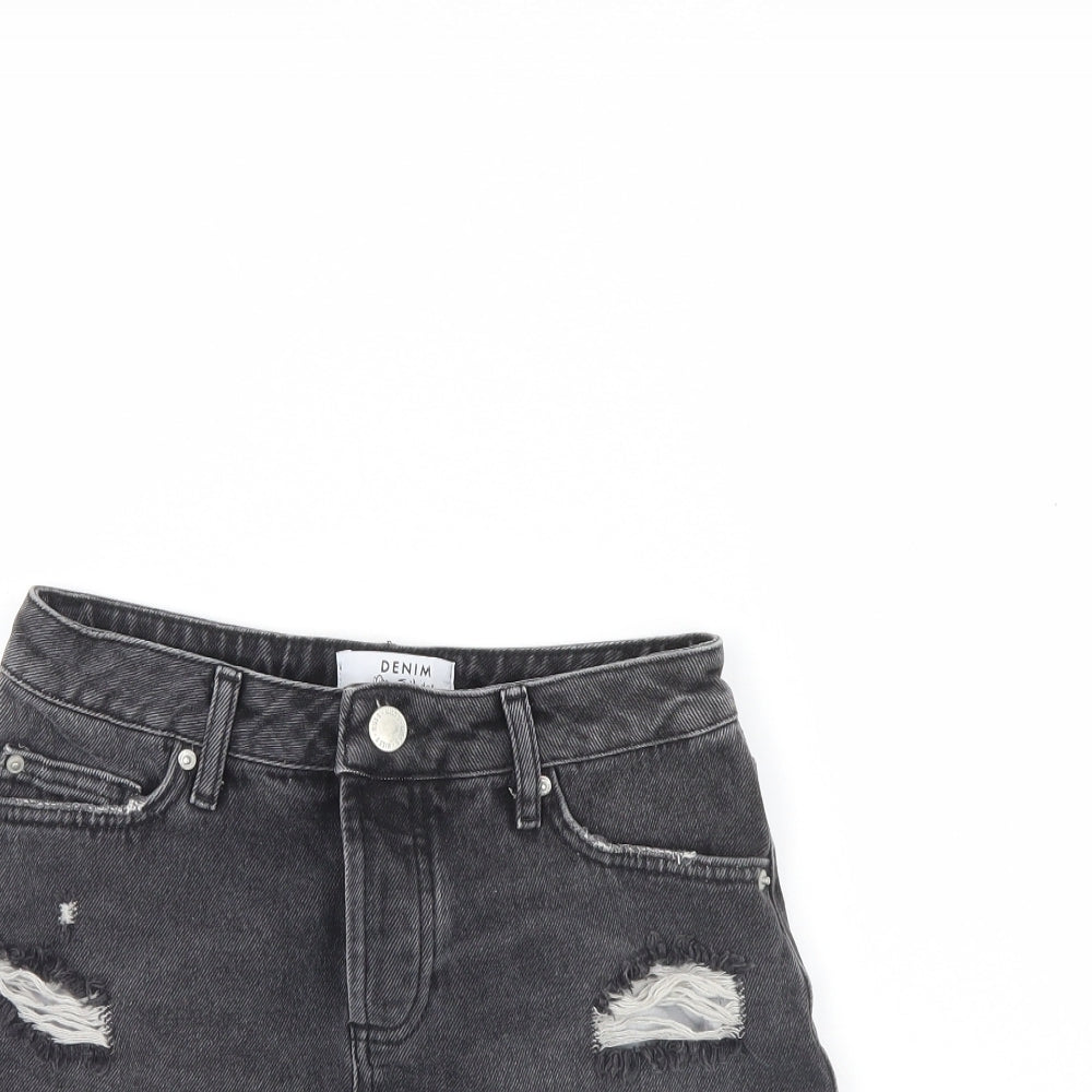 Miss Selfridge Womens Black  Denim Cut-Off Shorts Size 8