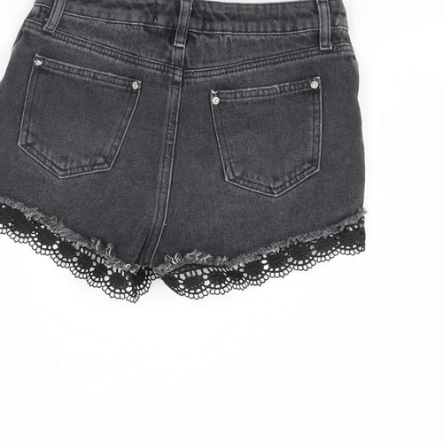 Miss Selfridge Womens Black  Denim Cut-Off Shorts Size 8