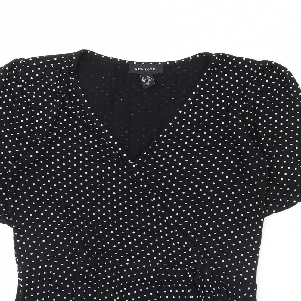 New Look Womens Black Polka Dot  Basic Blouse Size 10