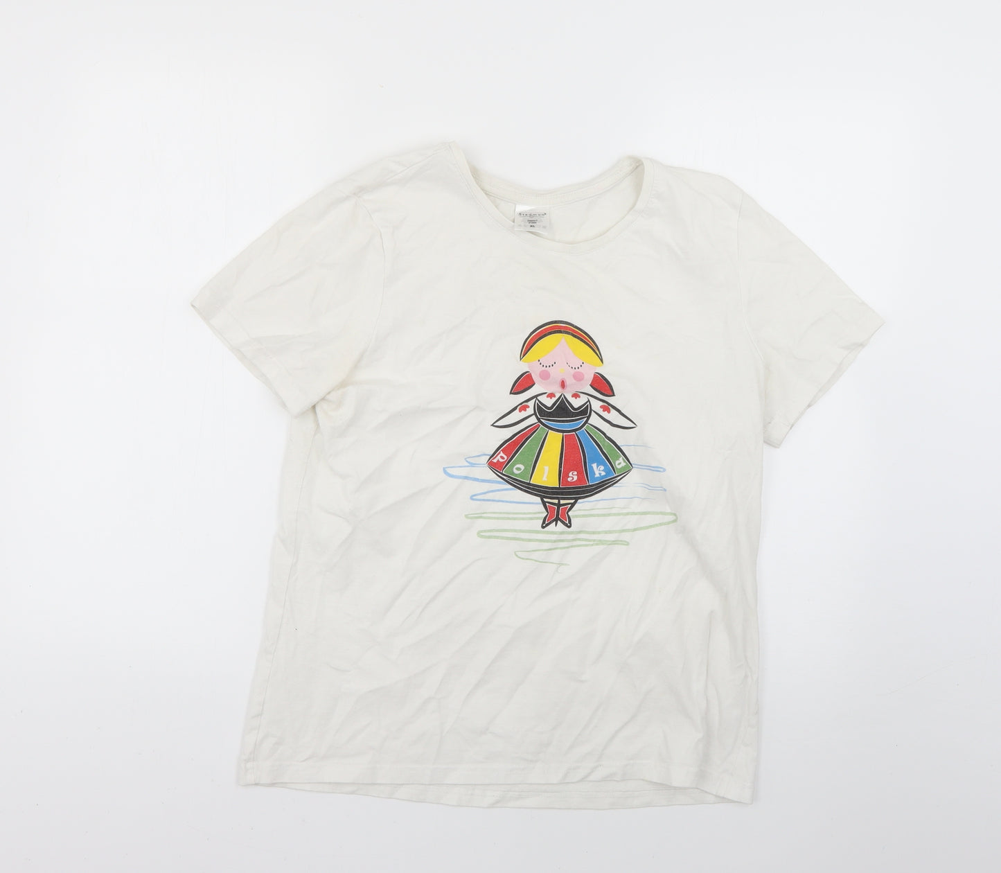 Stedman Girls White Geometric  Basic T-Shirt Size XL
