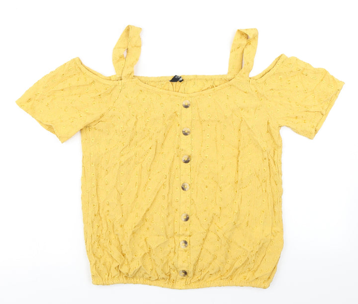 M&Co Womens Yellow Floral  Basic Blouse Size 8