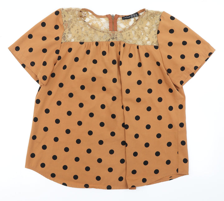 Atmosphere Womens Brown Polka Dot  Basic Blouse Size 14