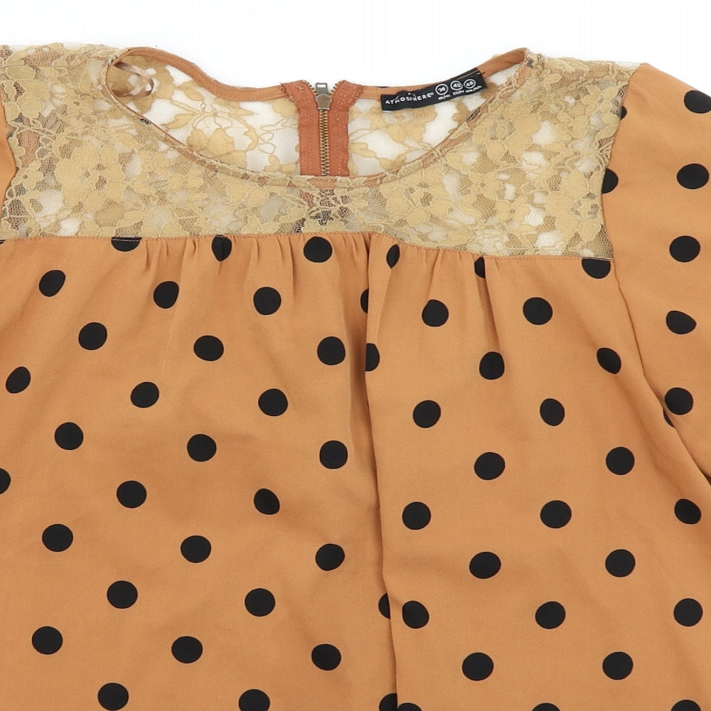 Atmosphere Womens Brown Polka Dot  Basic Blouse Size 14