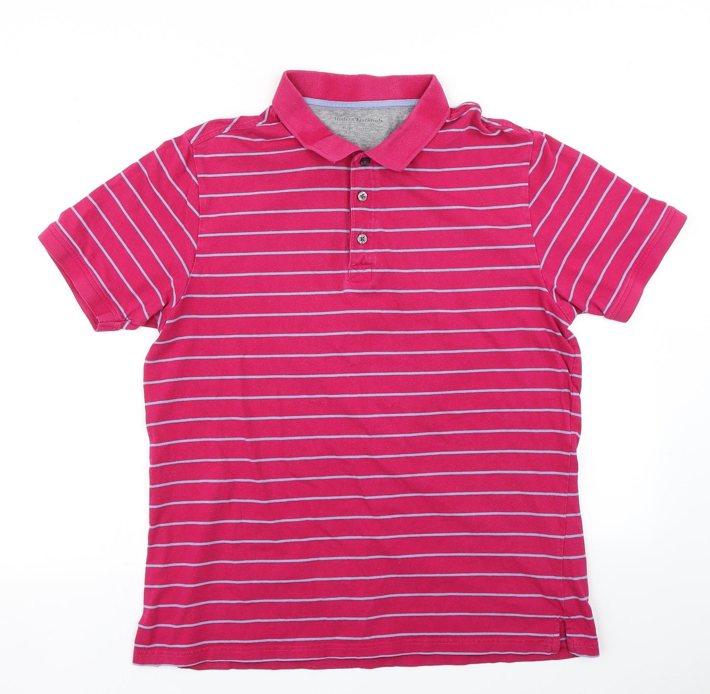 M&S Mens Pink Striped   Polo Size L